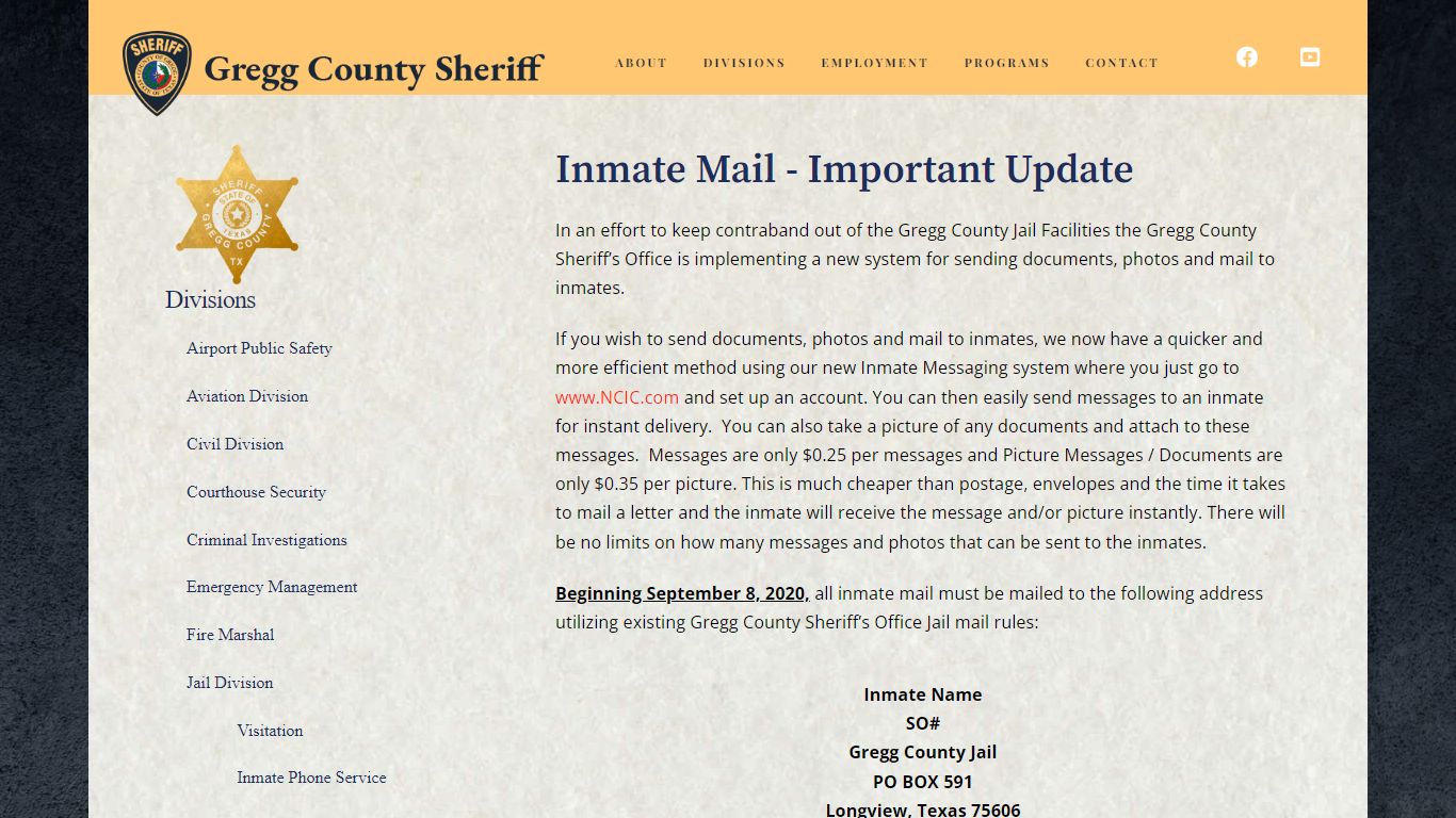 Inmate Mail - Gregg County Sheriff's Office